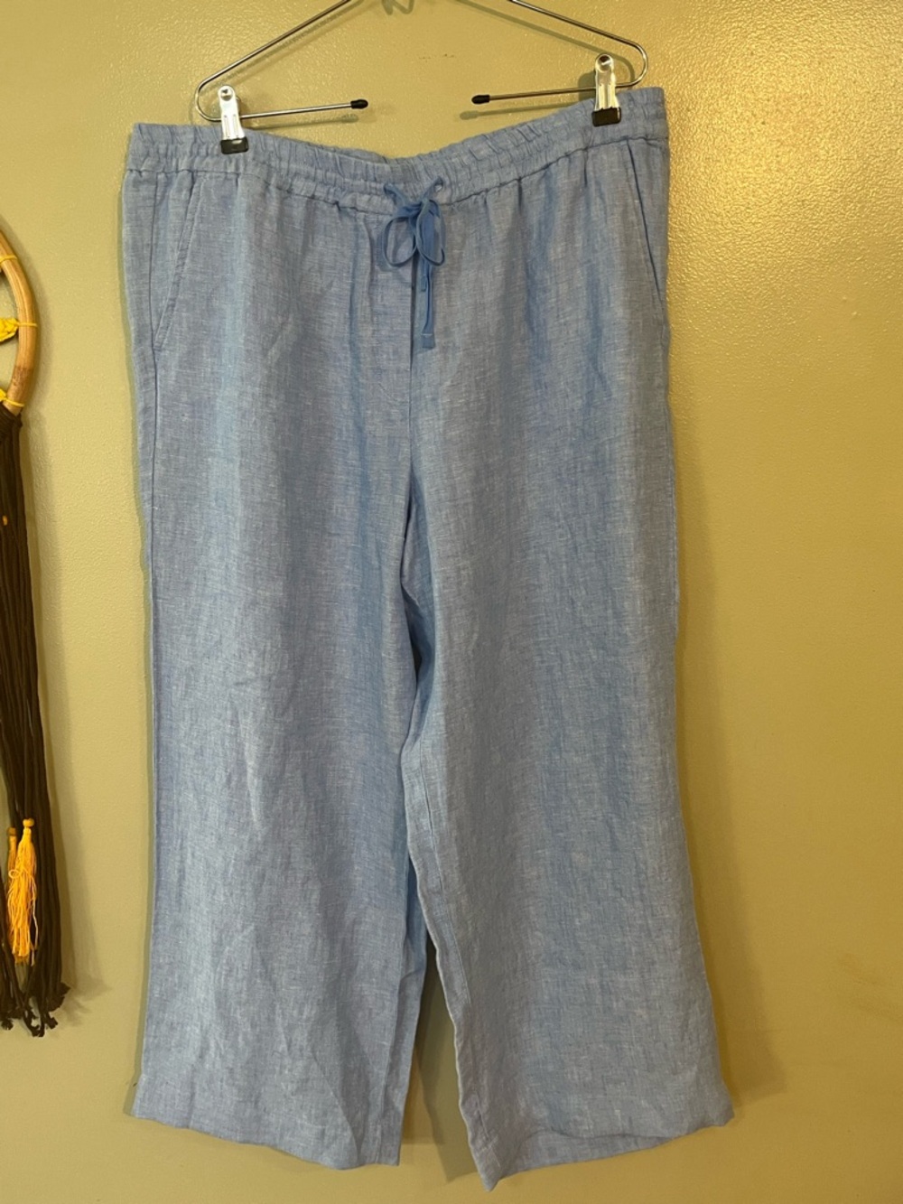 Talbots Sky Blue Linen-Blend Wide Leg Pants